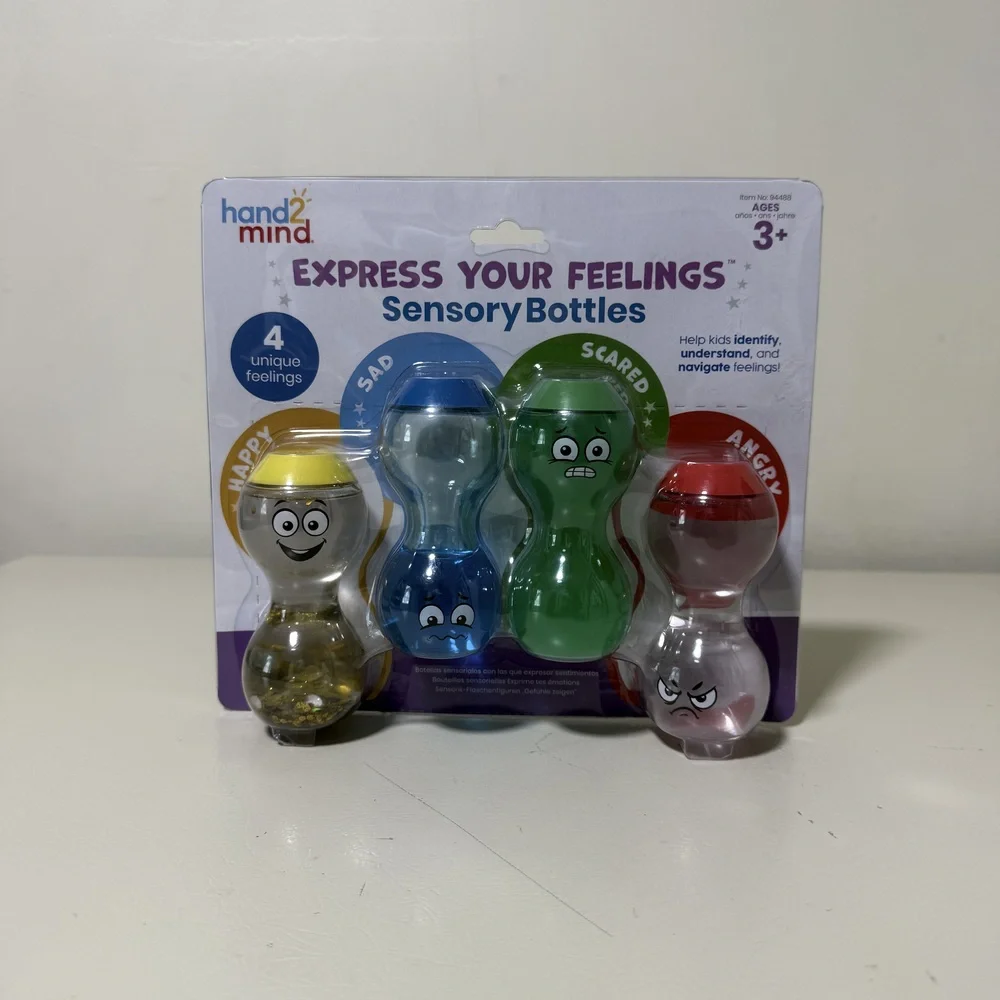hand2mind Express Your Feelings Sensory Bottles 4-Pack Happy Sad Scared Angry